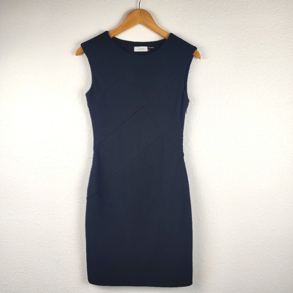 Calvin Klein Textured Black Bodycon Sleeveless Sheath 90s Career Dress Size 2